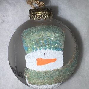 Festive  vintage Snowman glass hand painted Holiday Ornament
